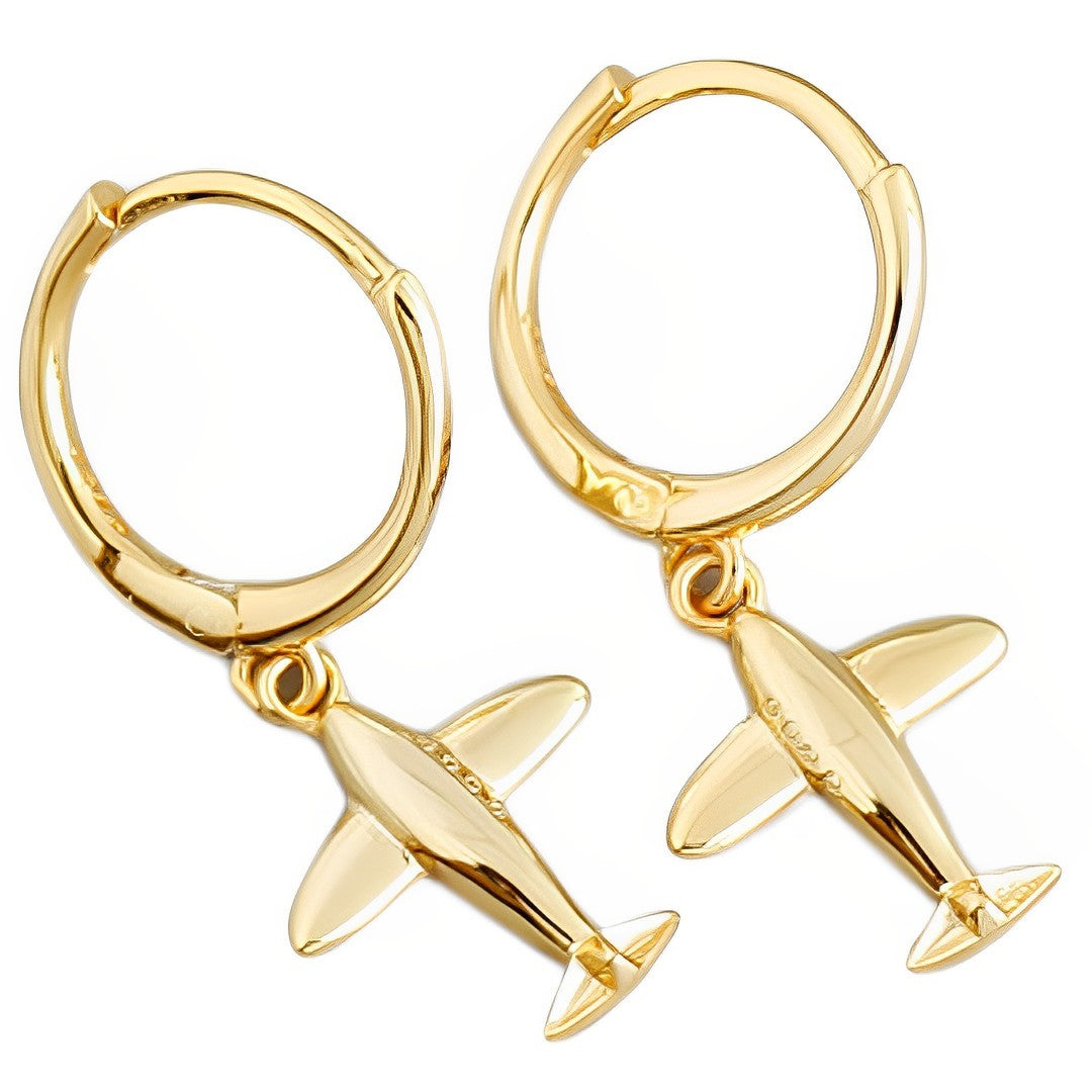 Anyco Earrings Gold Plated Cute 3D Aircraft Airplane Hanging Stud For Women Girl Perfect Fashion Stylish Accessories Jewelry Gifts-Earrings-PEROZ Accessories