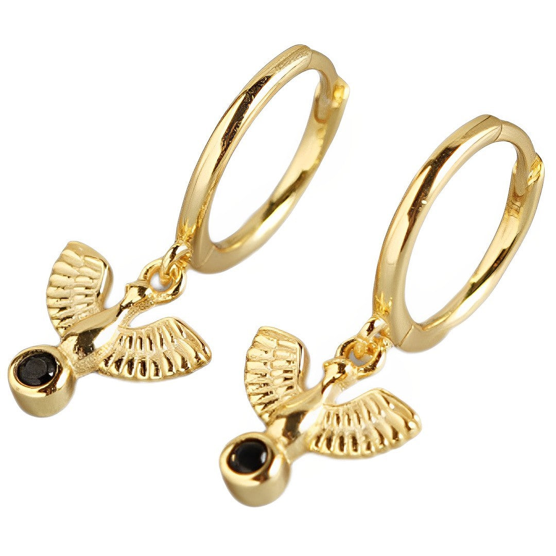 Anyco Earrings Gold Plated New Classic Pave Black Agate Peace Dove Stud For Women Girl Teen Fashion Stylish Accessories Jewelry Gifts-Earrings-PEROZ Accessories