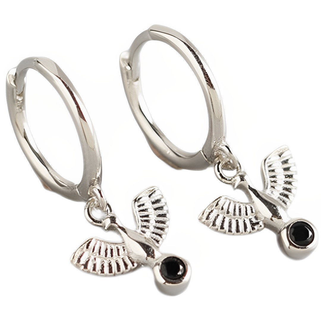 Anyco Earrings Sterling Silver New Classic Pave Black Agate Peace Dove Stud For Women Girl Teen Fashion Stylish Accessories Jewelry Gifts-Earrings-PEROZ Accessories