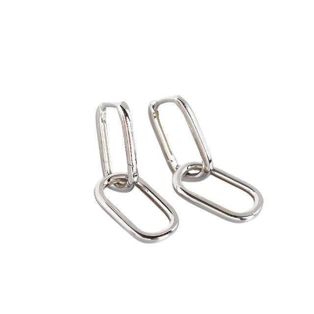 Anyco Earrings Sterling Silver Geometric Double Oval Ear Buckle For Women Girl Teen Fine Fashion Stylish Accessories Jewelry Gifts-Earrings-PEROZ Accessories