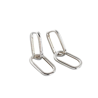 Anyco Earrings Sterling Silver Geometric Double Oval Ear Buckle For Women Girl Teen Fine Fashion Stylish Accessories Jewelry Gifts-Earrings-PEROZ Accessories