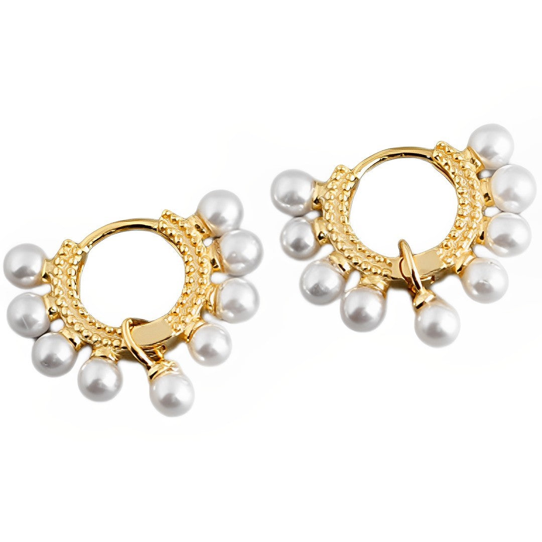 Anyco Earrings Gold Plated Bohemian Round Synthetic Pearl Stud For Women Girl Teen Elegant Fashion Stylish Accessories Jewelry Gifts-Earrings-PEROZ Accessories