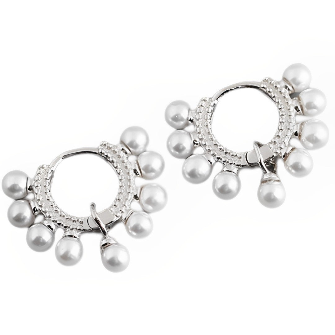 Anyco Earrings Sterling Silver Bohemian Round Synthetic Pearl Stud For Women Girl Teen Elegant Fashion Stylish Accessories Jewelry Gifts-Earrings-PEROZ Accessories