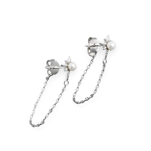 Anyco Earrings Sterling Silver Bohemian Shining Star Pearl Tassel Stud For Women Girl Teen Fine Fashion Stylish Accessories Jewelry Gifts-Earrings-PEROZ Accessories