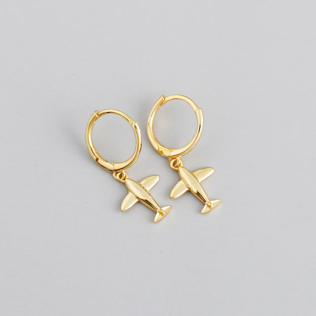 Anyco Earrings Gold Plated Cute 3D Aircraft Airplane Hanging Stud For Women Girl Perfect Fashion Stylish Accessories Jewelry Gifts-Earrings-PEROZ Accessories