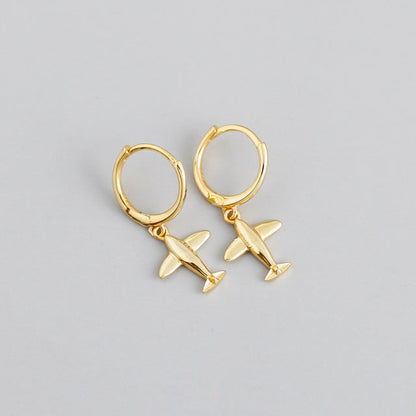 Anyco Earrings Gold Plated Cute 3D Aircraft Airplane Hanging Stud For Women Girl Perfect Fashion Stylish Accessories Jewelry Gifts-Earrings-PEROZ Accessories