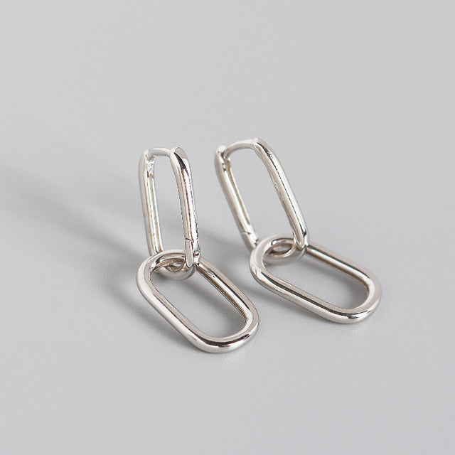 Anyco Earrings Sterling Silver Geometric Double Oval Ear Buckle For Women Girl Teen Fine Fashion Stylish Accessories Jewelry Gifts-Earrings-PEROZ Accessories