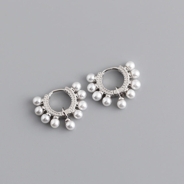 Anyco Earrings Sterling Silver Bohemian Round Synthetic Pearl Stud For Women Girl Teen Elegant Fashion Stylish Accessories Jewelry Gifts-Earrings-PEROZ Accessories