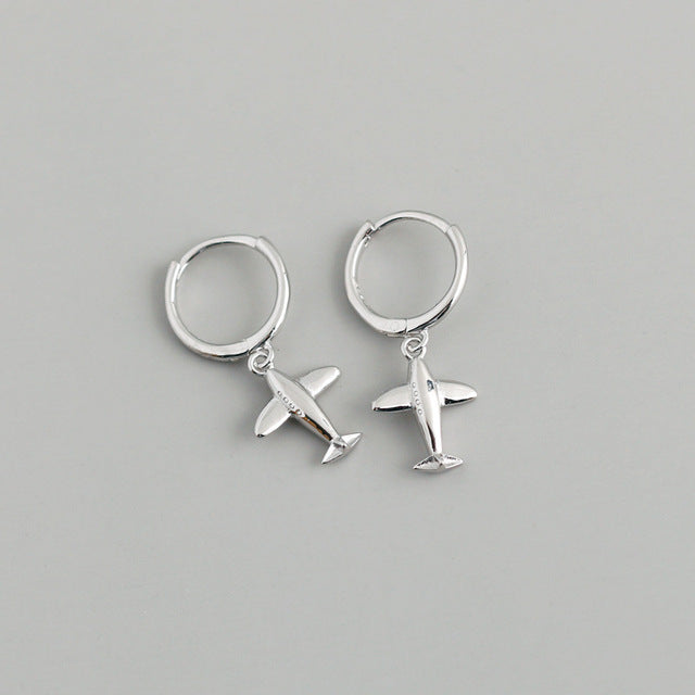 Anyco Earrings Sterling Silver Cute 3D Aircraft Airplane Hanging Stud For Women Girl Perfect Fashion Stylish Accessories Jewelry Gifts-Earrings-PEROZ Accessories