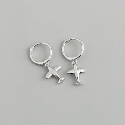 Anyco Earrings Sterling Silver Cute 3D Aircraft Airplane Hanging Stud For Women Girl Perfect Fashion Stylish Accessories Jewelry Gifts-Earrings-PEROZ Accessories