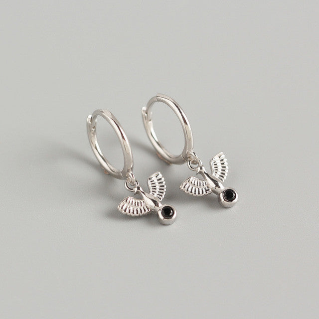 Anyco Earrings Sterling Silver New Classic Pave Black Agate Peace Dove Stud For Women Girl Teen Fashion Stylish Accessories Jewelry Gifts-Earrings-PEROZ Accessories