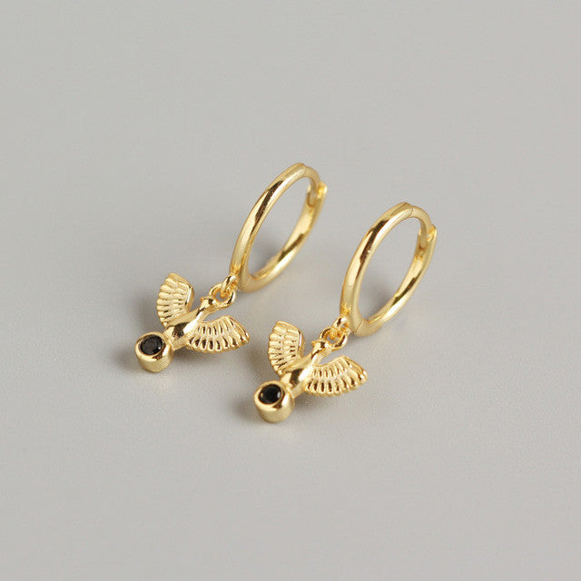 Anyco Earrings Gold Plated New Classic Pave Black Agate Peace Dove Stud For Women Girl Teen Fashion Stylish Accessories Jewelry Gifts-Earrings-PEROZ Accessories
