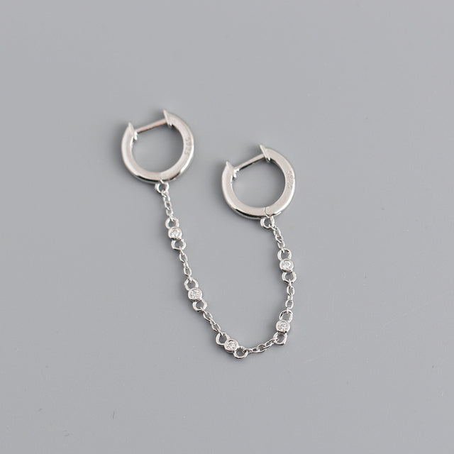 Anyco Earrings Sterling Silver Creative Bohemian Cuban Link Chain Pave Zircon Stud For Women Girl Teen Fashion Stylish Accessories Jewelry Gifts-Earrings-PEROZ Accessories