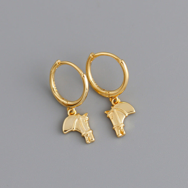 Anyco Earrings Gold Plated Luxury Creative Horse Head Tassel Stud For Women Girl Teen Elegant Perfect Fashion Stylish Accessories Jewelry Gifts-Earrings-PEROZ Accessories