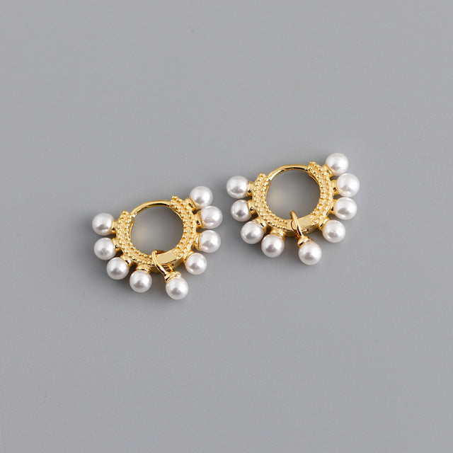 Anyco Earrings Gold Plated Bohemian Round Synthetic Pearl Stud For Women Girl Teen Elegant Fashion Stylish Accessories Jewelry Gifts-Earrings-PEROZ Accessories