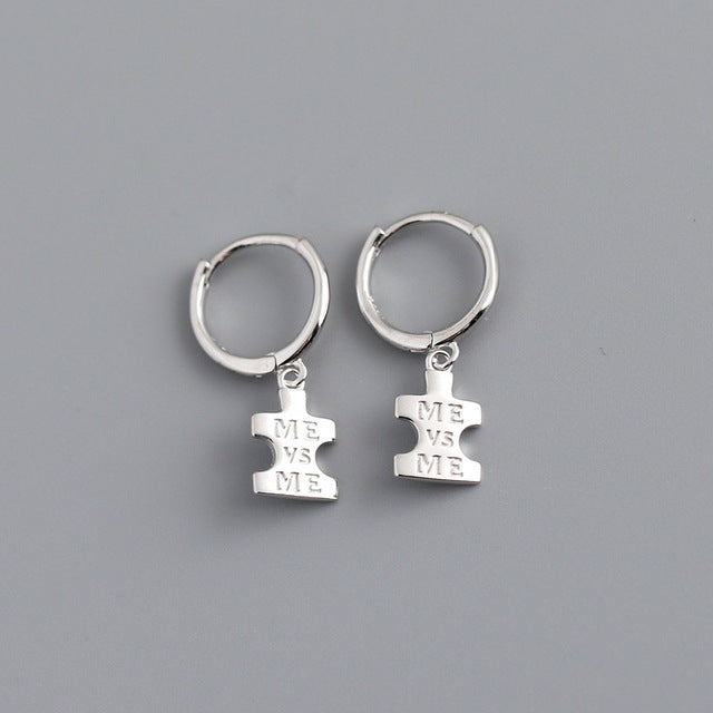 Anyco Earrings Sterling Silver Punk Geometric Initials ME Label Stud For Women Girl Fashion Stylish Rock Accessories Jewelry Gifts-Earrings-PEROZ Accessories