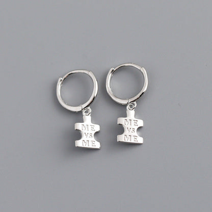 Anyco Earrings Sterling Silver Punk Geometric Initials ME Label Stud For Women Girl Fashion Stylish Rock Accessories Jewelry Gifts-Earrings-PEROZ Accessories