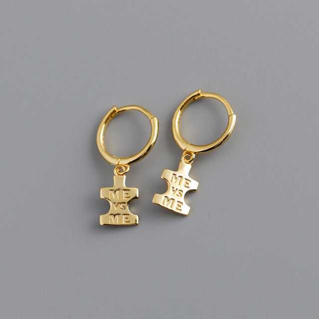 Anyco Earrings Gold Plated Punk Geometric Initials ME Label Stud For Women Girl Teen Fashion Stylish Rock Accessories Jewelry Gifts-Earrings-PEROZ Accessories