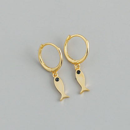 Anyco Earrings Gold Plated Minimalist Black Zircon Fashion Chic Fish Stud For Women Girl Fashion Stylish Rock Punk Accessories Jewelry Gifts-Earrings-PEROZ Accessories