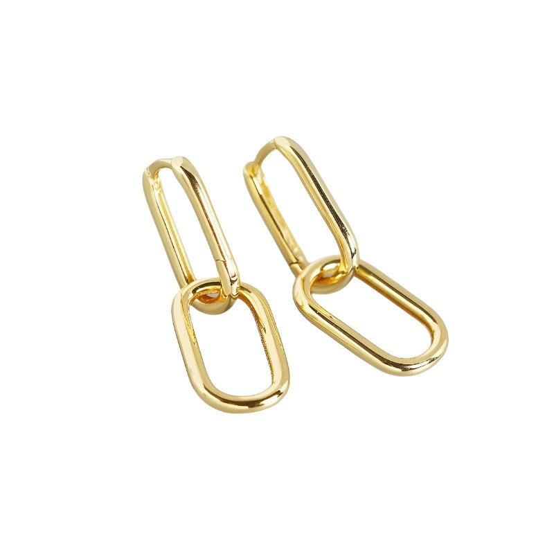 Anyco Earrings Gold Plated Geometric Double Oval Ear Buckle For Women Girl Teen Fine Perfect Fashion Stylish Accessories Jewelry Gifts-Earrings-PEROZ Accessories