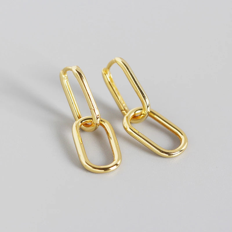 Anyco Earrings Gold Plated Geometric Double Oval Ear Buckle For Women Girl Teen Fine Perfect Fashion Stylish Accessories Jewelry Gifts-Earrings-PEROZ Accessories