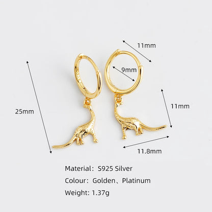 Anyco Earrings Sterling Silver Simulation Bohemian Cute Pendant Dinosaur Stud For Women Girl Teen Fashion Stylish Accessories Jewelry Gifts-Earrings-PEROZ Accessories