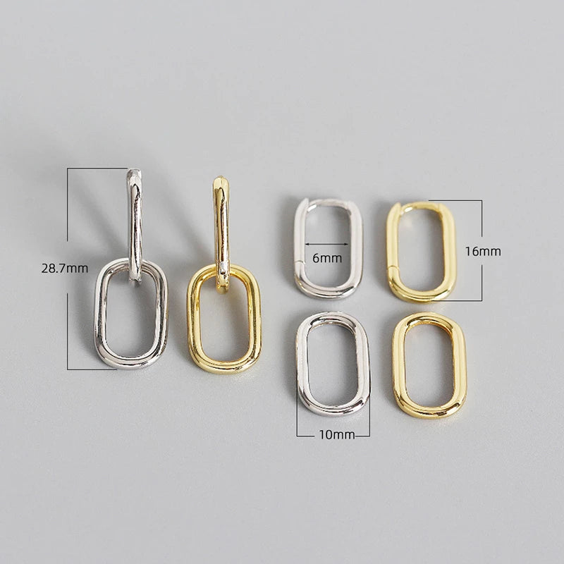Anyco Earrings Sterling Silver Geometric Double Oval Ear Buckle For Women Girl Teen Fine Fashion Stylish Accessories Jewelry Gifts-Earrings-PEROZ Accessories