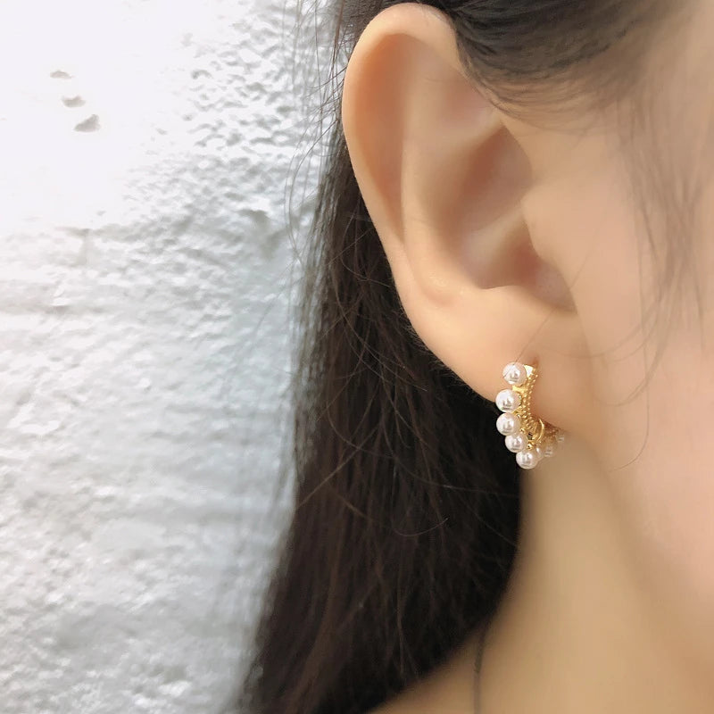 Anyco Earrings Sterling Silver Bohemian Round Synthetic Pearl Stud For Women Girl Teen Elegant Fashion Stylish Accessories Jewelry Gifts-Earrings-PEROZ Accessories