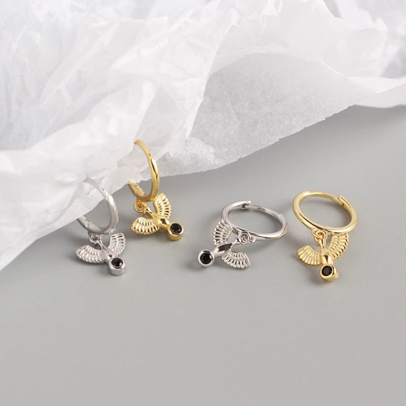 Anyco Earrings Gold Plated New Classic Pave Black Agate Peace Dove Stud For Women Girl Teen Fashion Stylish Accessories Jewelry Gifts-Earrings-PEROZ Accessories