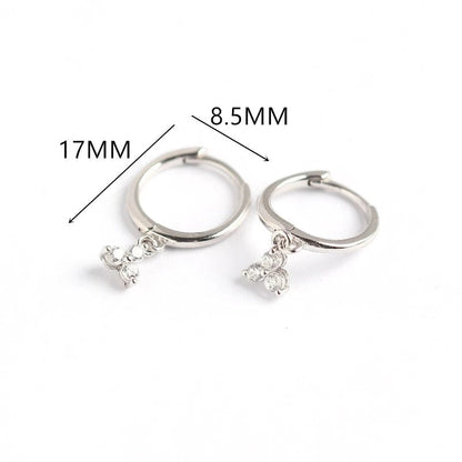 Anyco Earrings Sterling Silver Minimalist White FLower Zircon Geometric Clover Stud For Women Teen Fashion Stylish Accessories Jewelry Gifts-Earrings-PEROZ Accessories