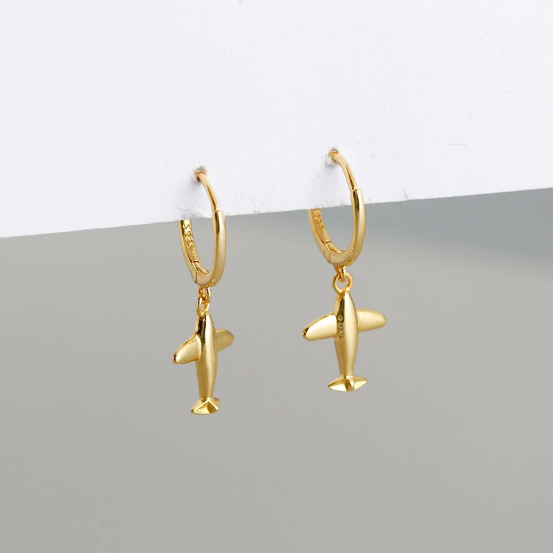 Anyco Earrings Gold Plated Cute 3D Aircraft Airplane Hanging Stud For Women Girl Perfect Fashion Stylish Accessories Jewelry Gifts-Earrings-PEROZ Accessories