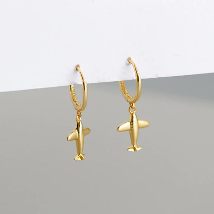 Anyco Earrings Gold Plated Cute 3D Aircraft Airplane Hanging Stud For Women Girl Perfect Fashion Stylish Accessories Jewelry Gifts-Earrings-PEROZ Accessories