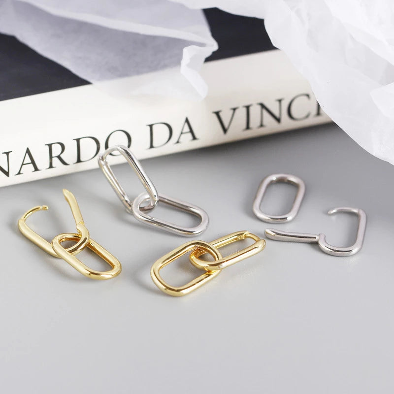 Anyco Earrings Sterling Silver Geometric Double Oval Ear Buckle For Women Girl Teen Fine Fashion Stylish Accessories Jewelry Gifts-Earrings-PEROZ Accessories