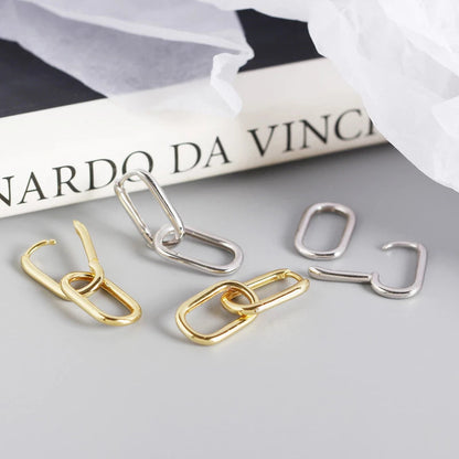 Anyco Earrings Sterling Silver Geometric Double Oval Ear Buckle For Women Girl Teen Fine Fashion Stylish Accessories Jewelry Gifts-Earrings-PEROZ Accessories