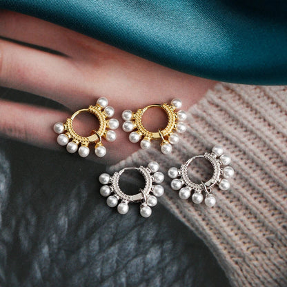 Anyco Earrings Sterling Silver Bohemian Round Synthetic Pearl Stud For Women Girl Teen Elegant Fashion Stylish Accessories Jewelry Gifts-Earrings-PEROZ Accessories
