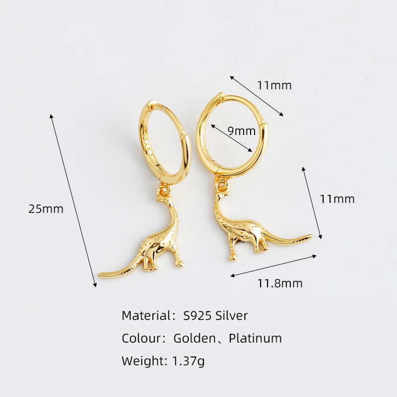 Anyco Earrings Gold Plated Simulation Bohemian Cute Pendant Dinosaur Stud For Women Girl Teen Fashion Stylish Accessories Jewelry Gifts-Earrings-PEROZ Accessories