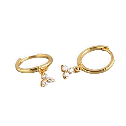 Anyco Earrings Gold Plated Minimalist White FLower Zircon Geometric Clover Stud For Women Teen Fashion Stylish Accessories Jewelry Gifts-Earrings-PEROZ Accessories