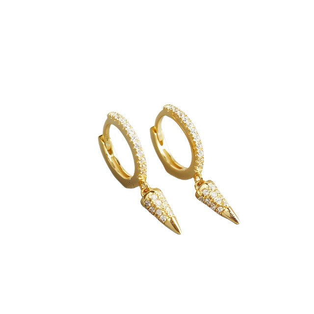 Anyco Earrings Gold Plated Luxury Pave Zircon Cone French Style Ear For Women Girl Teen Fashion Stylish Rock Accessories Jewelry Gifts-Earrings-PEROZ Accessories
