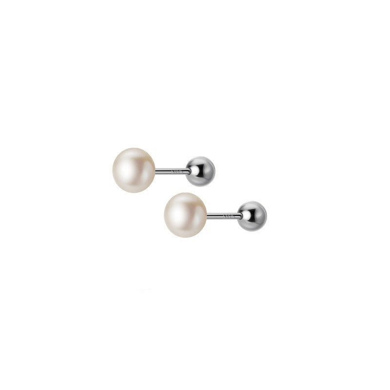 Anyco Fashion Earrings Sterling Silver Natural Pearl Spiral Bead Stud for Women Chic Birthday Jewelry Gift 6-7MM-Earrings-PEROZ Accessories