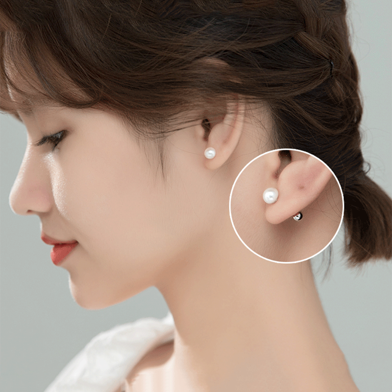 Anyco Fashion Earrings Sterling Silver Natural Pearl Spiral Bead Stud for Women Chic Birthday Jewelry Gift 7-8MM-Earrings-PEROZ Accessories