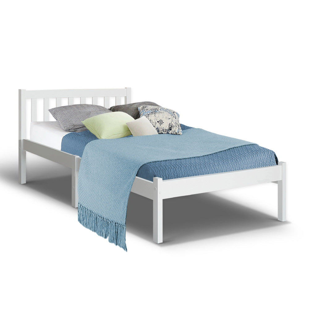 Single Size Wooden Bed Frame - White-Furniture &gt; Bedroom-PEROZ Accessories