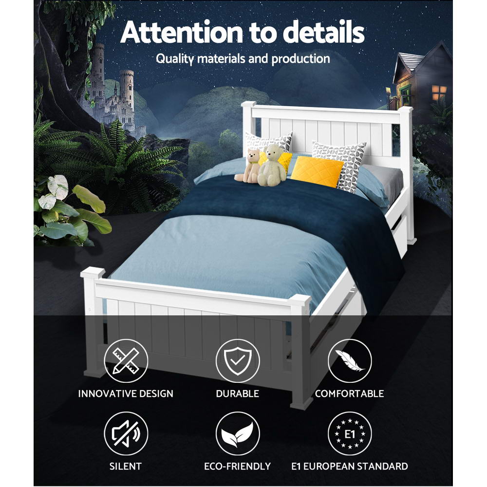 Artiss Wooden Bed Frame Timber Single Size RIO Kids Adults Storage Drawers Base-Furniture &gt; Bedroom - Peroz Australia - Image - 4