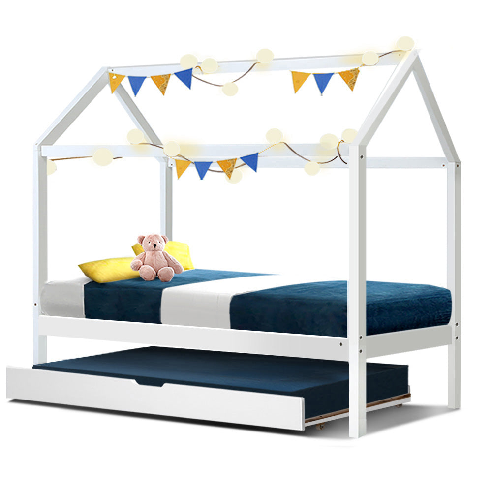 Artiss Wooden Bed Frame Single Size Mattress Base Pine Timber Platform White HOLY-Furniture &gt; Bedroom - Peroz Australia - Image - 1