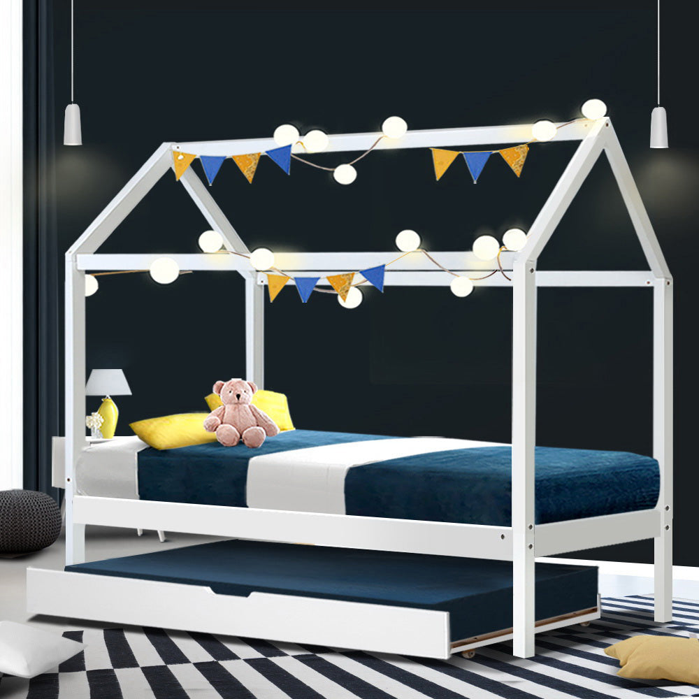 Artiss Wooden Bed Frame Single Size Mattress Base Pine Timber Platform White HOLY-Furniture &gt; Bedroom - Peroz Australia - Image - 7