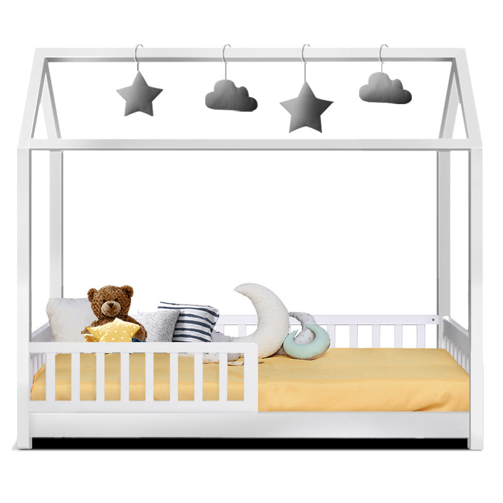 Artiss Wooden Bed Frame Single Size Timber Mattress Base Pine Platform White ROCK-Furniture &gt; Bedroom - Peroz Australia - Image - 3