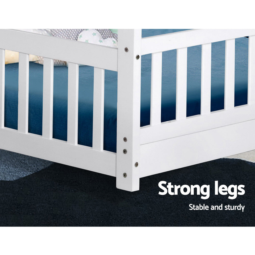 Artiss Wooden Bed Frame Single Size Timber Mattress Base Pine Platform White ROCK-Furniture &gt; Bedroom - Peroz Australia - Image - 5