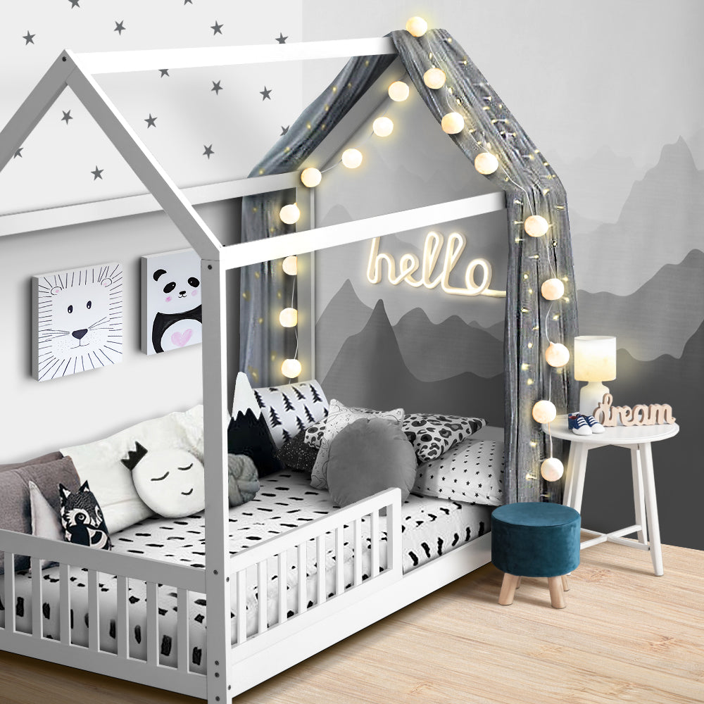 Artiss Wooden Bed Frame Single Size Timber Mattress Base Pine Platform White ROCK-Furniture &gt; Bedroom - Peroz Australia - Image - 7