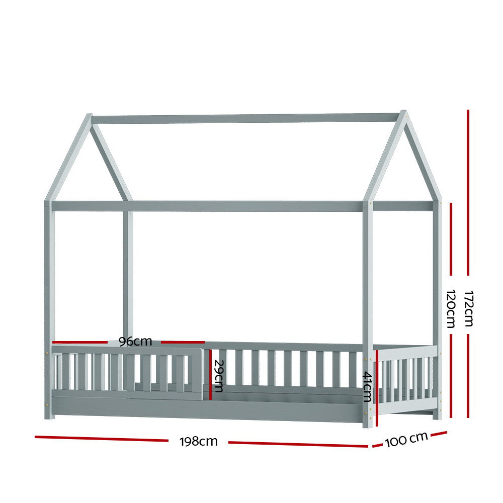 Artiss Wooden Bed Frame House Shape Pine Timber Base Single Size Platform Grey-Furniture &gt; Bedroom - Peroz Australia - Image - 3