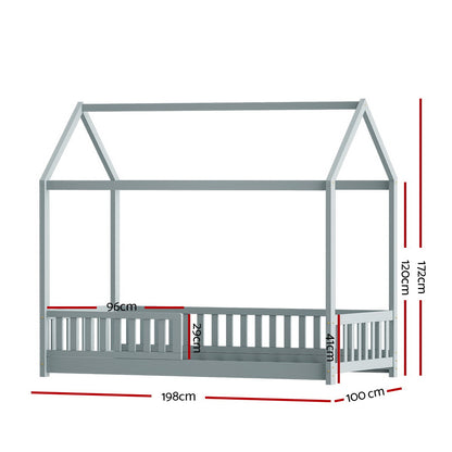 Artiss Wooden Bed Frame House Shape Pine Timber Base Single Size Platform Grey-Furniture &gt; Bedroom - Peroz Australia - Image - 3