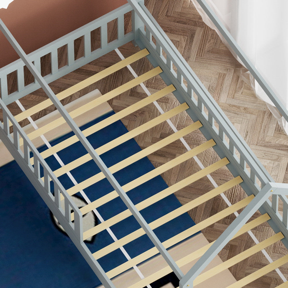 Artiss Wooden Bed Frame House Shape Pine Timber Base Single Size Platform Grey-Furniture &gt; Bedroom - Peroz Australia - Image - 5